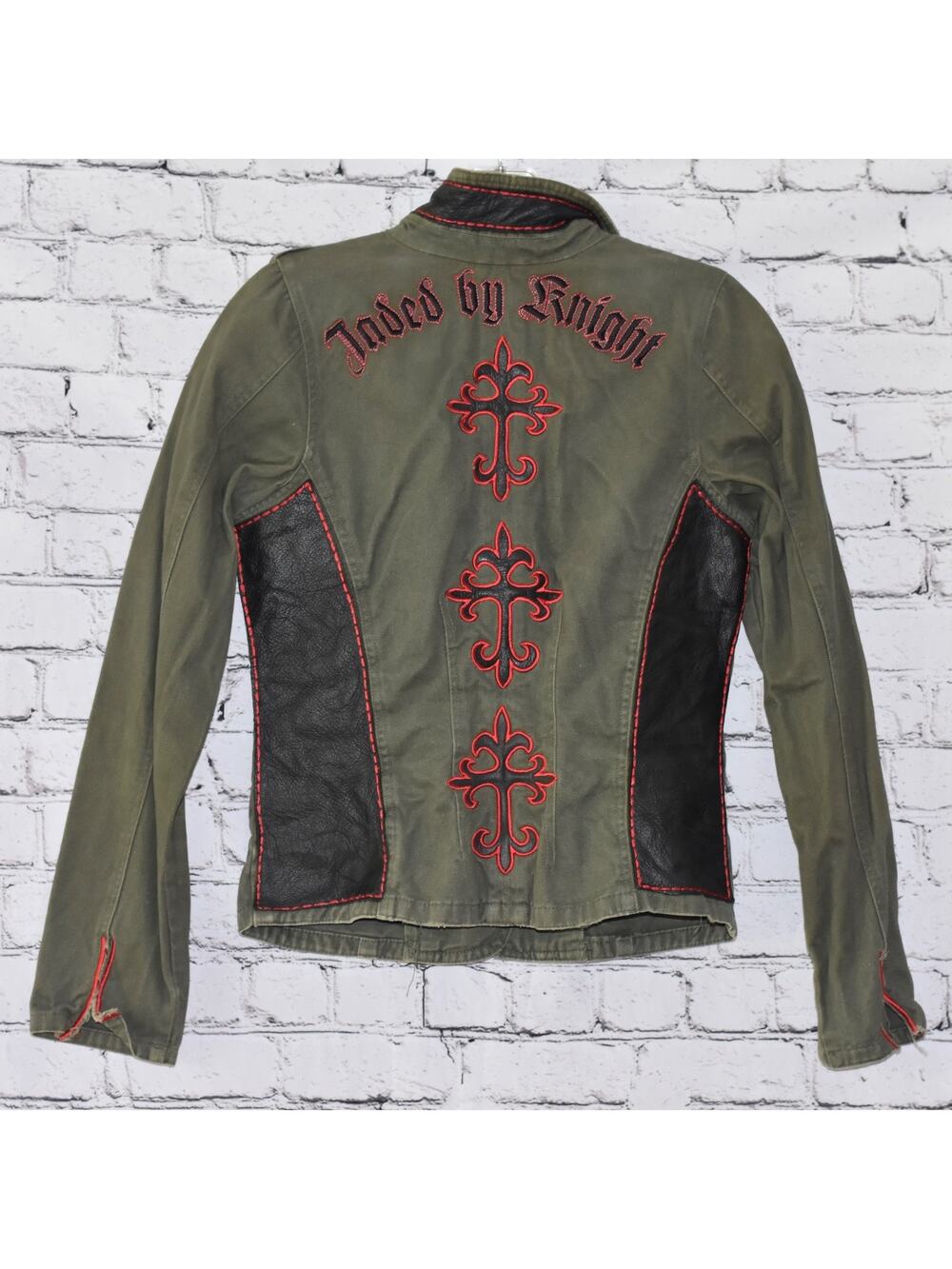 Jaded by Knight Green Military-style Blazer Cotton Leather Embroidered Jacket S